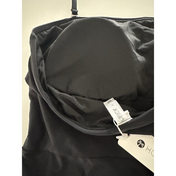 Women Black Bandeau One Piece Swimsuit Tummy Control Bathing Suit Halter size L - Picture 11 of 13